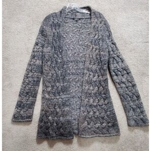 Gemelli Cardigan Sweater Women's Large Gray Acrylic Mohair Wool Open Cable